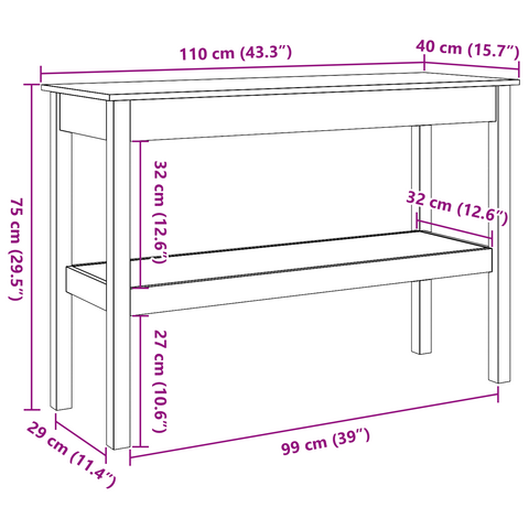 vidaXL Console Table Wax brown 110 x 40 x 75 cm Solid pine wood