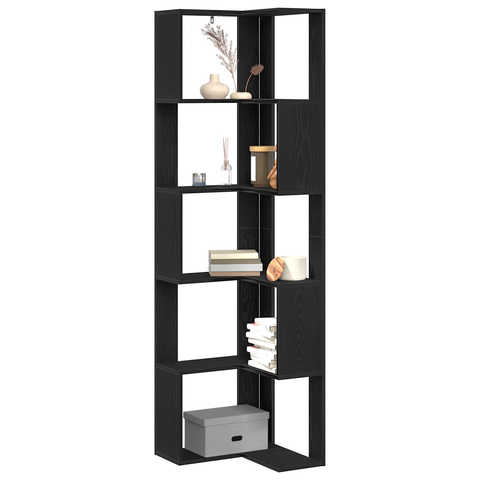 vidaXL Corner Bookcase - 5 Shelves, Black Oak, 50x50x179 cm, Made from Engineered Wood