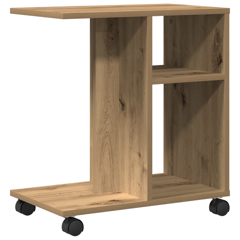 vidaXL Side Table on Wheels - Artisan Oak, 50x30x55 cm, Made of Engineered Wood