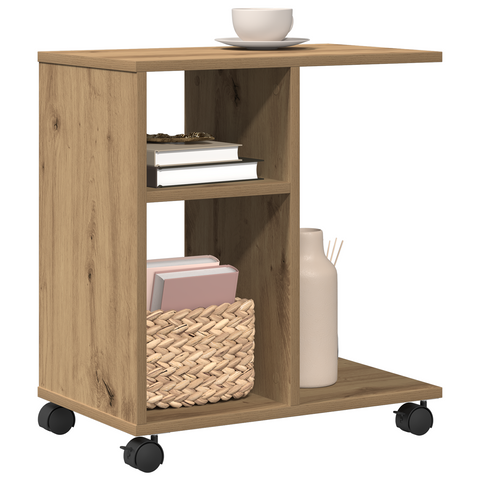 vidaXL Side Table on Wheels - Artisan Oak, 50x30x55 cm, Made of Engineered Wood