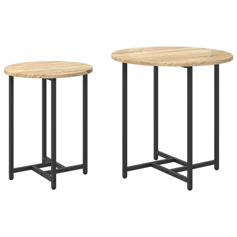 vidaXL Side Table Set of 2 in Sonoma Oak Wood and Metal