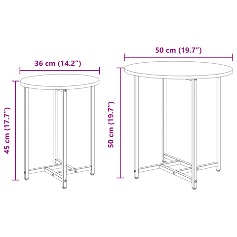 vidaXL Side Table Set of 2 in Sonoma Oak Wood and Metal