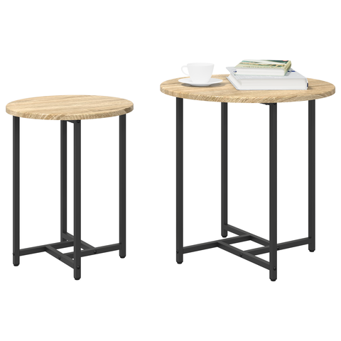 vidaXL Side Table Set of 2 in Sonoma Oak Wood and Metal