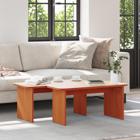 vidaXL Coffee Table 2 pcs Wax brown 100 x 69 x 35.5 cm Solid pine wood