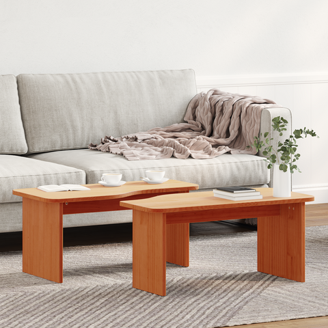 vidaXL Coffee Table 2 pcs Wax brown 100 x 69 x 35.5 cm Solid pine wood