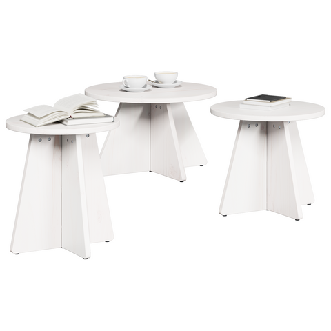 vidaXL Coffee Table Set 3 pcs White Solid pine wood