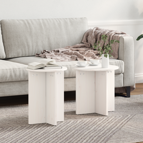 vidaXL Coffee Table Set 2 pcs White Solid pine wood