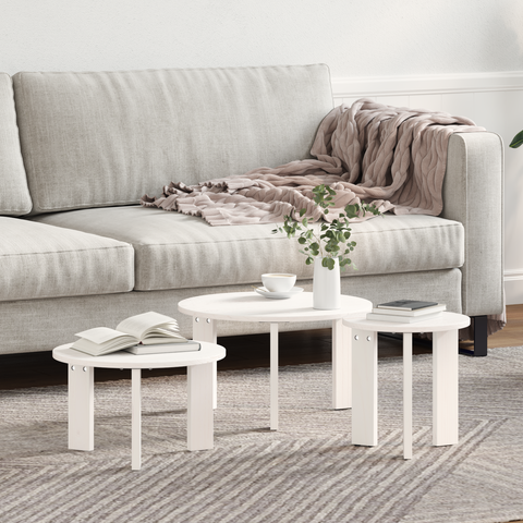 vidaXL Coffee Table Set 3 pcs White Solid pine wood