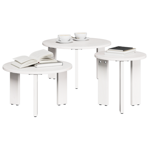 vidaXL Coffee Table Set 3 pcs White Solid pine wood