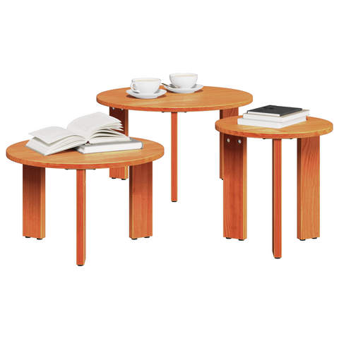 vidaXL Coffee Table Set 3 pcs Wax brown Solid pine wood