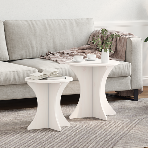 vidaXL Coffee Table Set 2 pcs White Solid pine wood
