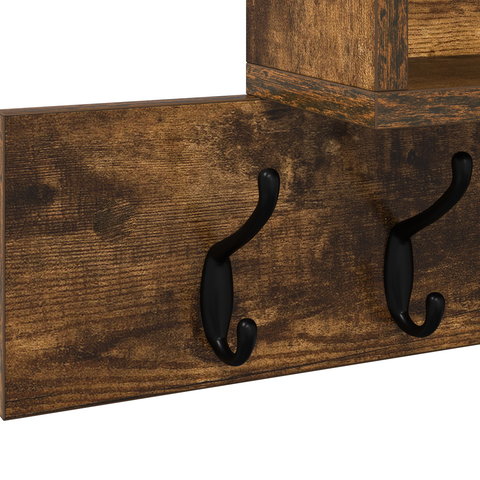 vidaXL Wall-Mounted Coat Rack with Shelf Wall-mounted with Storage Smoked oak Engineered wood