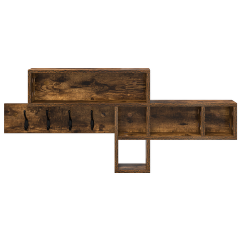 vidaXL Wall-Mounted Coat Rack with Shelf Wall-mounted with Storage Smoked oak Engineered wood