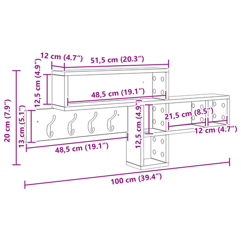 vidaXL Wall-Mounted Coat Rack with Shelf Wall-mounted with Storage Smoked oak Engineered wood