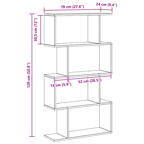 vidaXL Bookcase Black oak 70 x 24 x 129 cm Engineered wood