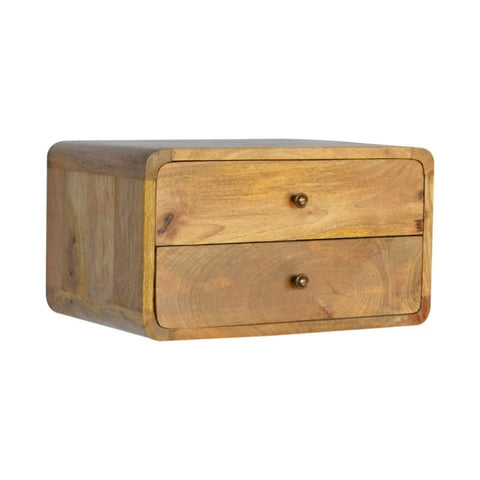 2 Drawer Curved Wall Mounted Oak-ish Bedside Sleeping Artisan Furniture 