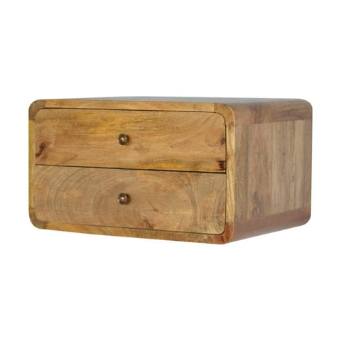 2 Drawer Curved Wall Mounted Oak-ish Bedside Sleeping Artisan Furniture 