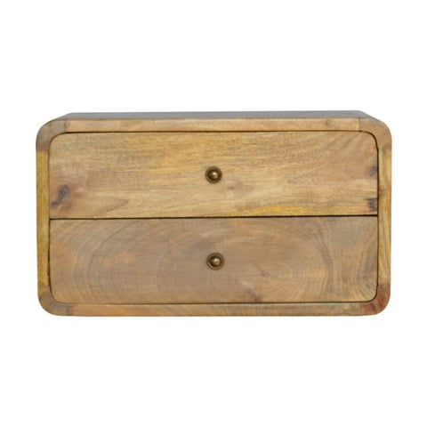 2 Drawer Curved Wall Mounted Oak-ish Bedside Sleeping Artisan Furniture 