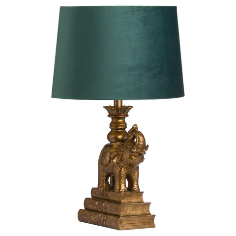 Antique Gold Elephant Table Lamp With Emerald Green Shade Lighting Hill Interiors 