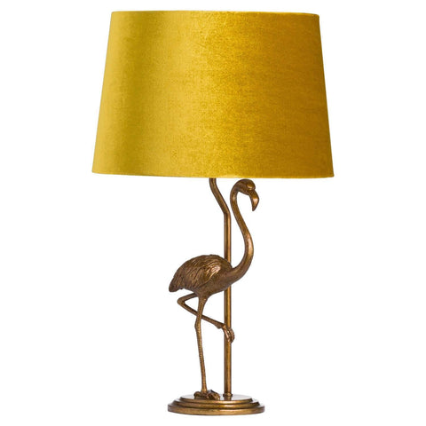 Antique Gold Flamingo Lamp With Mustard Velvet Shade Lighting Hill Interiors 