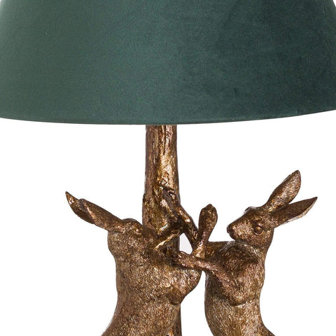 Antique Gold Marching Hares Lamp With Green Velvet Shade Lighting Hill Interiors 
