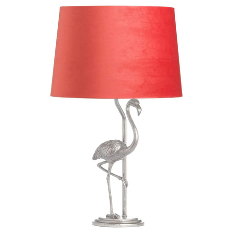 Antique Silver Flamingo Lamp With Coral Velvet Shade Lighting Hill Interiors 
