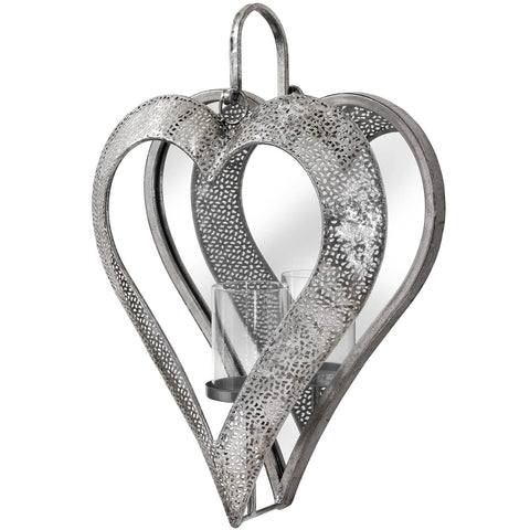 Antique Silver Heart Mirrored Tealight Holder in Large Accessories Hill Interiors 