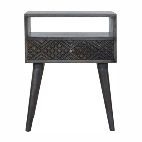 Ash Black Carved Drawer Bedside Sleeping Artisan Furniture 