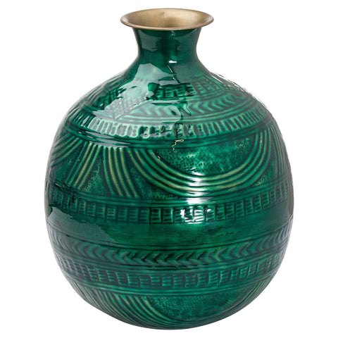 Aztec Collection Brass Embossed Ceramic Dipped Squat Vase Accessories Hill Interiors 
