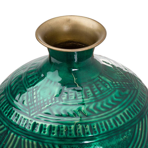 Aztec Collection Brass Embossed Ceramic Dipped Squat Vase Accessories Hill Interiors 