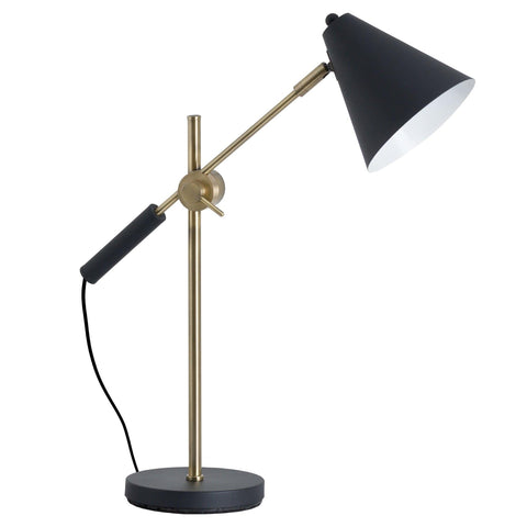 Black And Brass Adjustable Desk Lamp With Cone Shade Lighting Hill Interiors 