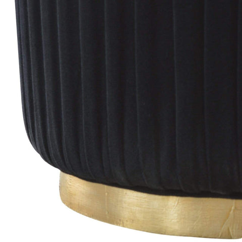 Black Cotton Velvet Pleated Footstool with Gold Base Living Artisan Furniture 