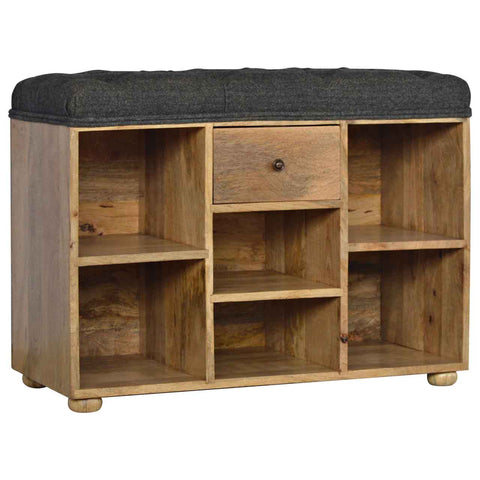 Black Tweed 6 Slot Shoe Storage Bench Living Artisan Furniture 