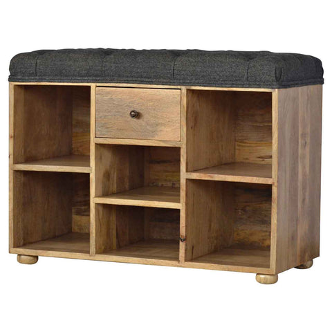 Black Tweed 6 Slot Shoe Storage Bench Living Artisan Furniture 