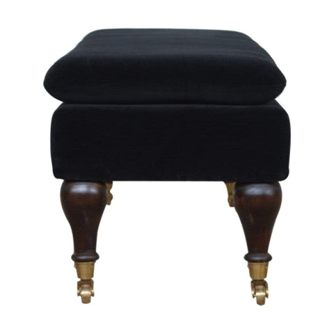 Black Velvet Bench with Castor Legs Living Artisan Furniture 