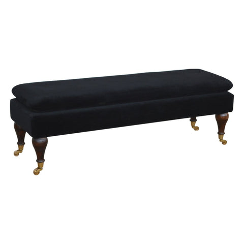 Black Velvet Bench with Castor Legs Living Artisan Furniture 