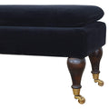 Black Velvet Bench with Castor Legs Living Artisan Furniture 
