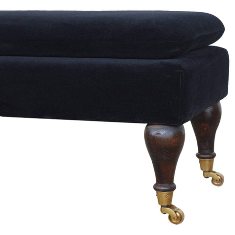 Black Velvet Bench with Castor Legs Living Artisan Furniture 