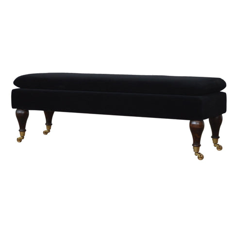 Black Velvet Bench with Castor Legs Living Artisan Furniture 