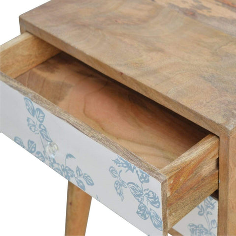 Blue Floral Screen Printed Bedside Sleeping Artisan Furniture 