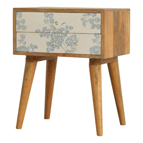 Blue Floral Screen Printed Bedside Sleeping Artisan Furniture 