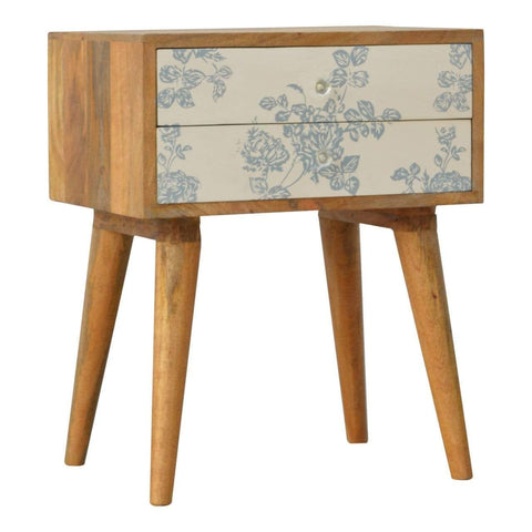 Blue Floral Screen Printed Bedside Sleeping Artisan Furniture 