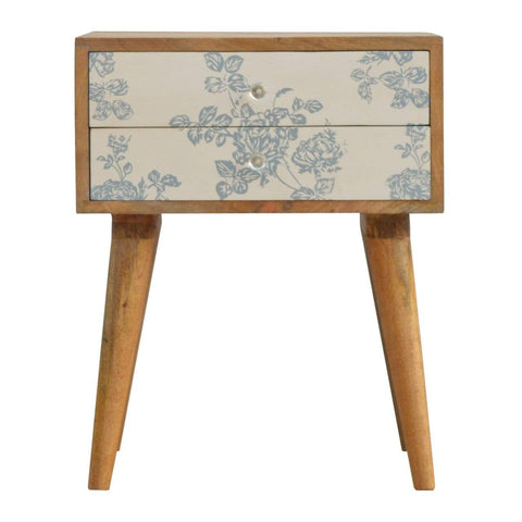 Blue Floral Screen Printed Bedside Sleeping Artisan Furniture 
