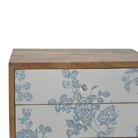 Blue Floral Screen Printed Bedside Sleeping Artisan Furniture 