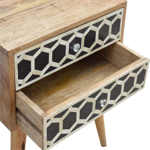 Bone Inlay Bedside with 2 Drawers Sleeping Artisan Furniture 