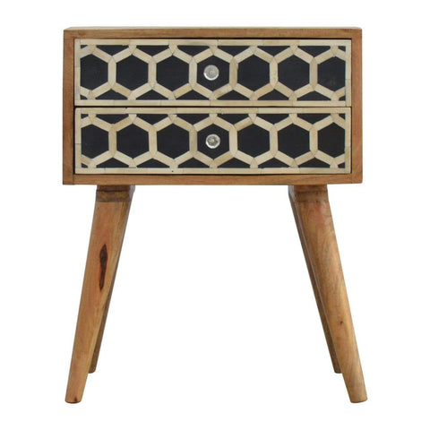 Bone Inlay Bedside with 2 Drawers Sleeping Artisan Furniture 