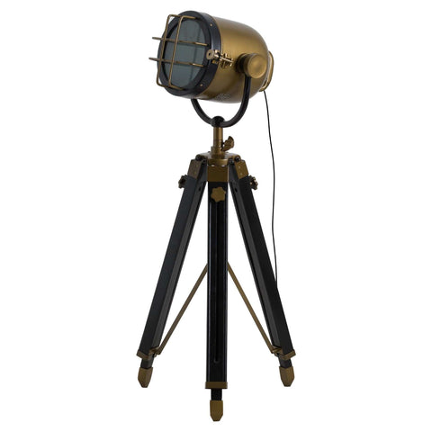 Brass And Black Industrial Spotlight Tripod Lamp Lighting Hill Interiors 