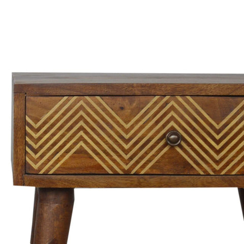 Brass Inlay Chevron Bedside Sleeping Artisan Furniture 