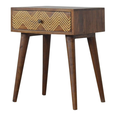 Brass Inlay Chevron Bedside Sleeping Artisan Furniture 