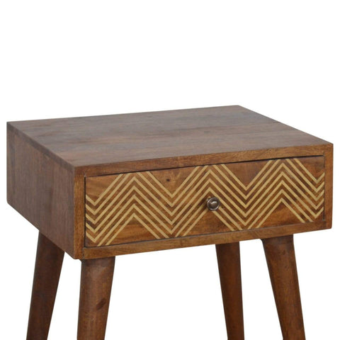 Brass Inlay Chevron Bedside Sleeping Artisan Furniture 